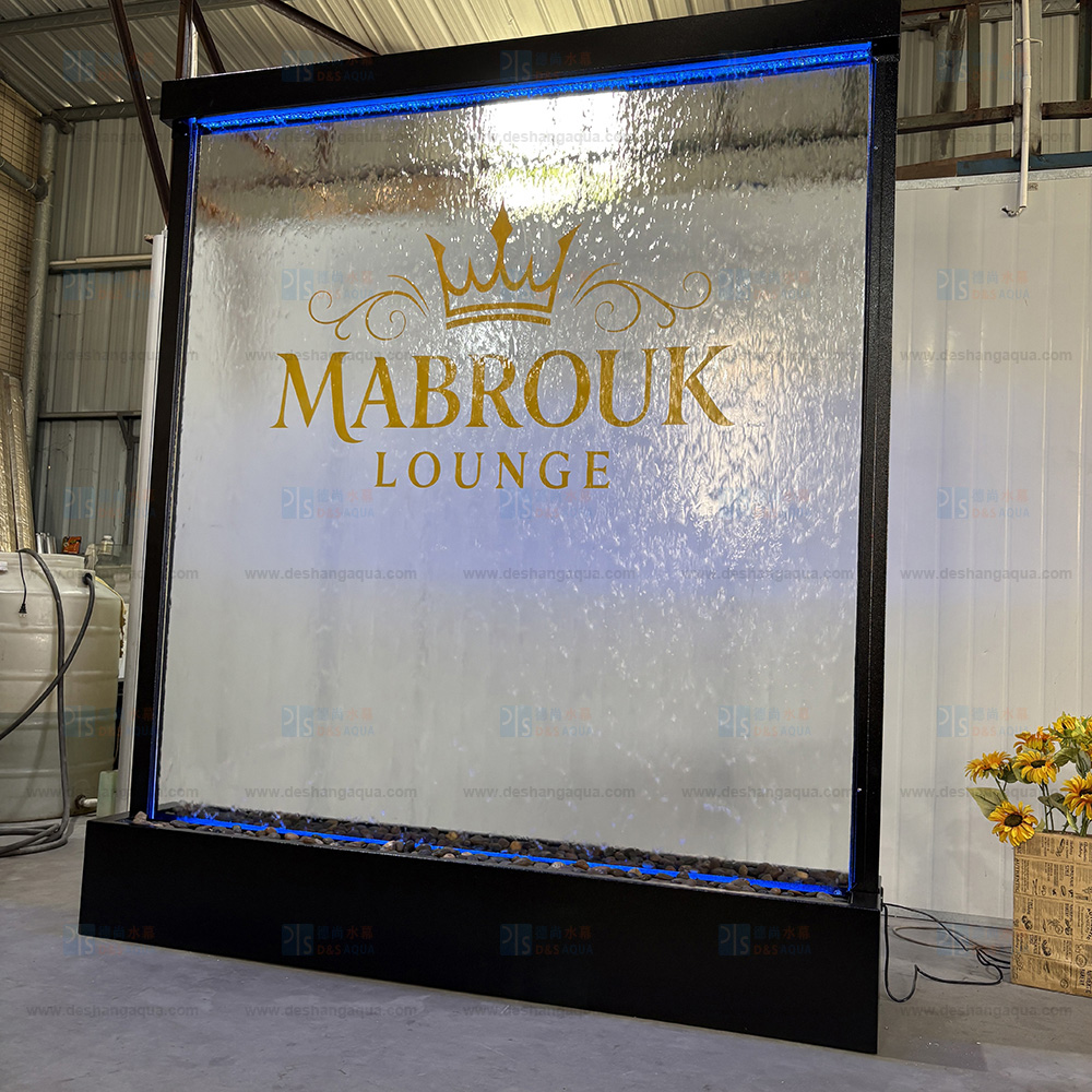 Custom Company Logo Waterfall Fountain stainless steel floor standing water features water wall glass fountain home decoration glass art fengshui waterwall座地式公司logo流水水幕墙